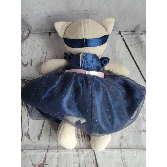 H&M Ballerina Kitty Cat In Navy Blue Gold Sparkly Dress Stuffed Animal Plush 8” - Picture 5 of 7